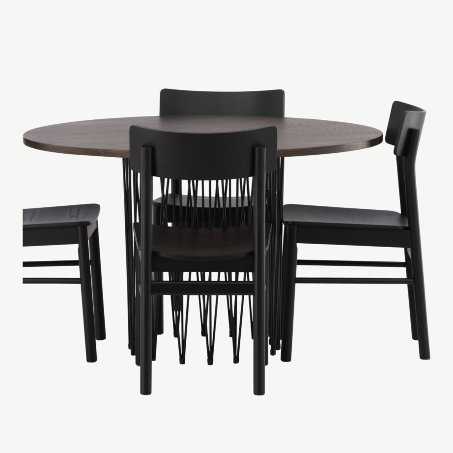 Ümmargune söögilaud Stone ja mustad toolid (mokkatoon, 120 cm), GR23029 – 7