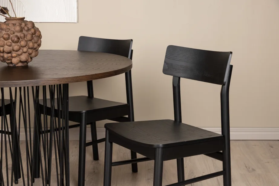 Ümmargune söögilaud Stone ja mustad toolid (mokkatoon, 120 cm), GR23029 – 9