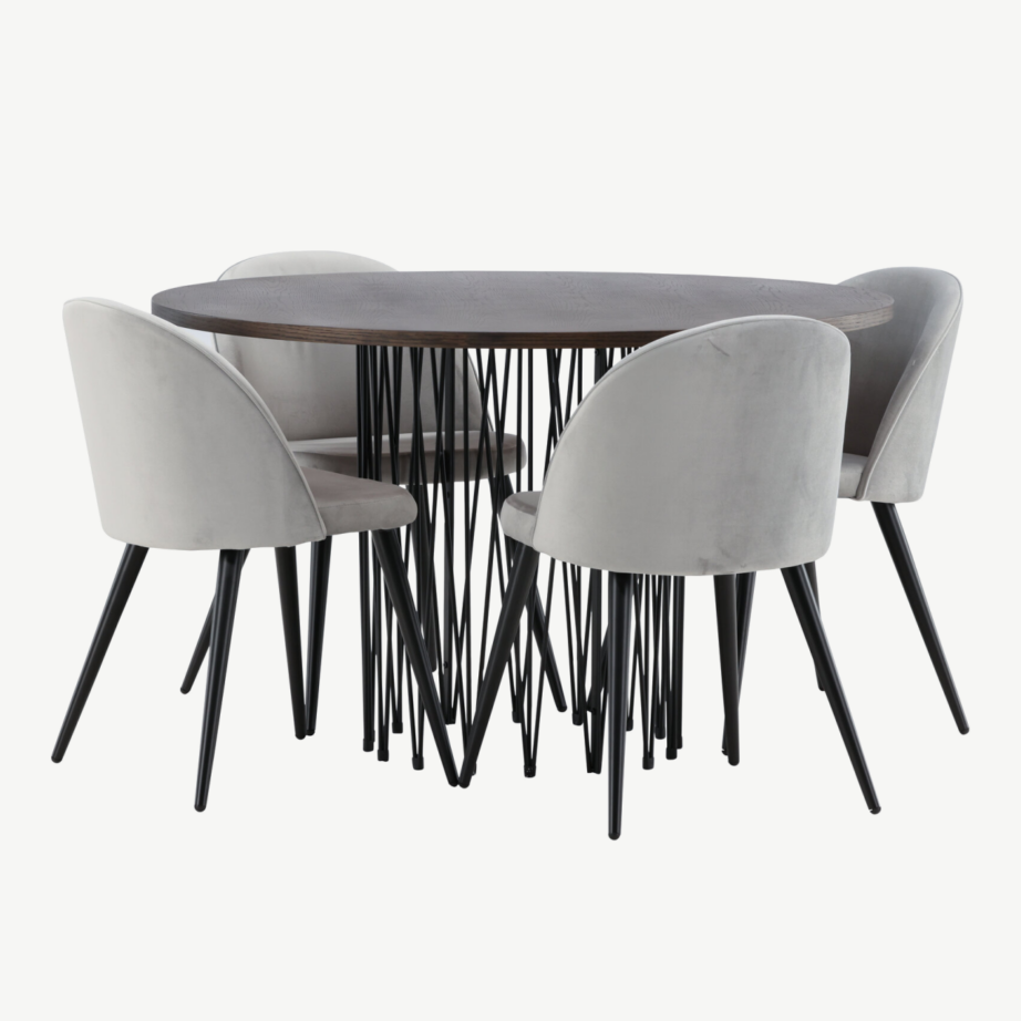 Ümmargune söögilaud Stone ja sametist söögitoolid (mokkatoon, helehall velvet), GR22842 – 4