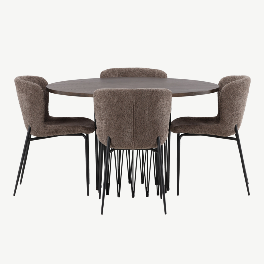 Ümmargune söögilaud Stone koos Modesto toolidega (mokkatoon, buklee kangas), GR23028 – 2