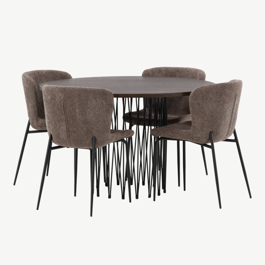 Ümmargune söögilaud Stone koos Modesto toolidega (mokkatoon, buklee kangas), GR23028 – 3