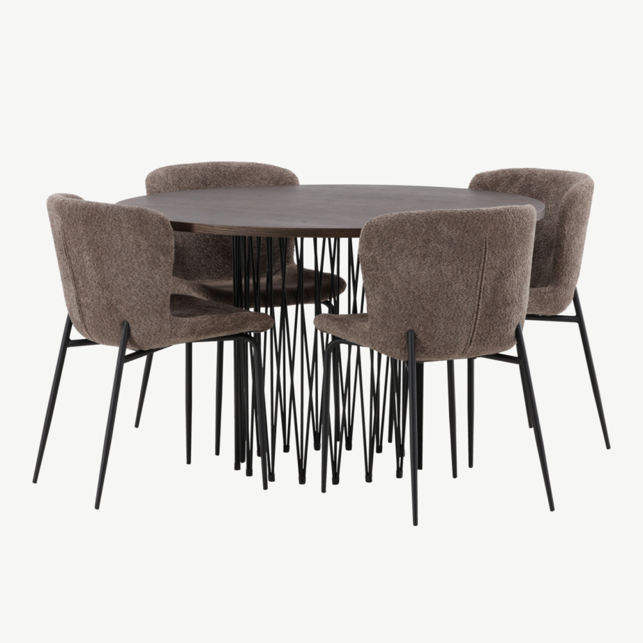 Ümmargune söögilaud Stone koos Modesto toolidega (mokkatoon, buklee kangas), GR23028 – 4