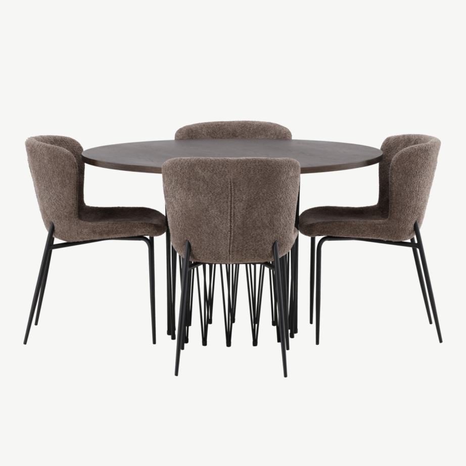 Ümmargune söögilaud Stone koos Modesto toolidega (mokkatoon, buklee kangas), GR23028 – 5