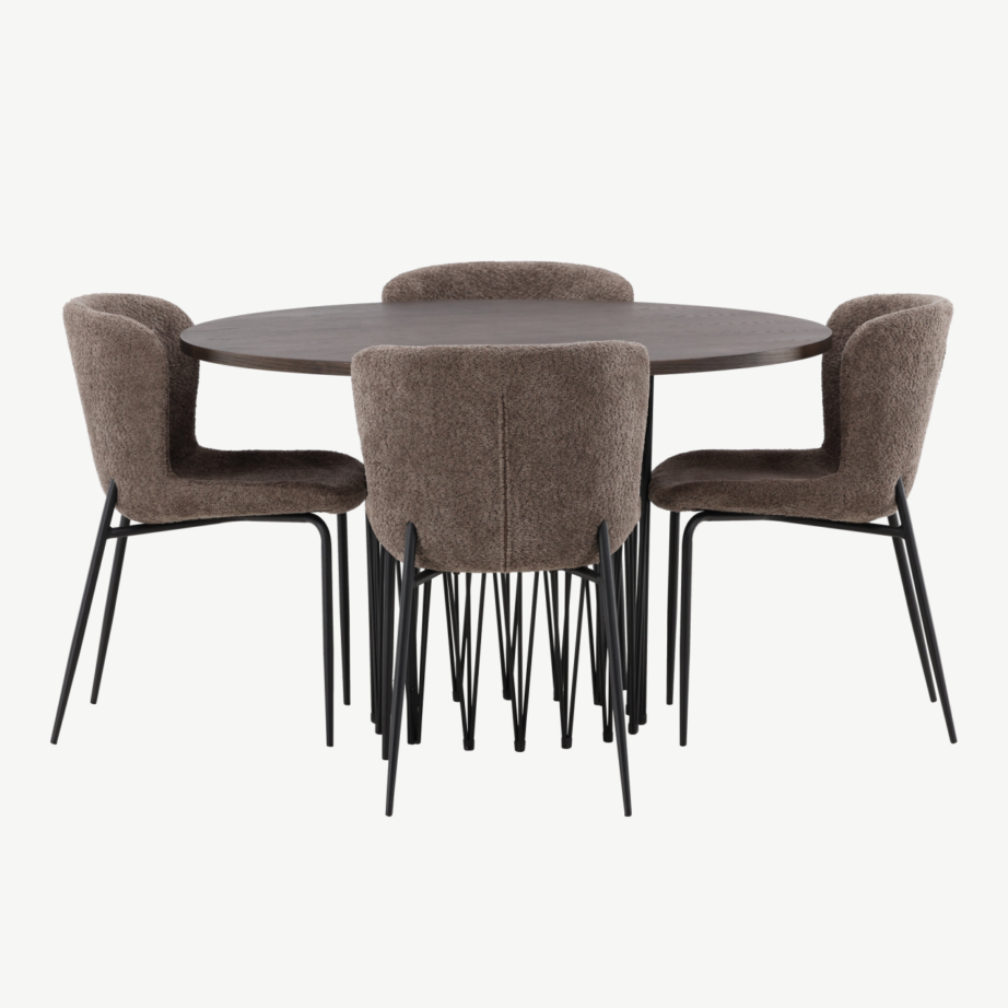 Ümmargune söögilaud Stone koos Modesto toolidega (mokkatoon, buklee kangas), GR23028 – 7