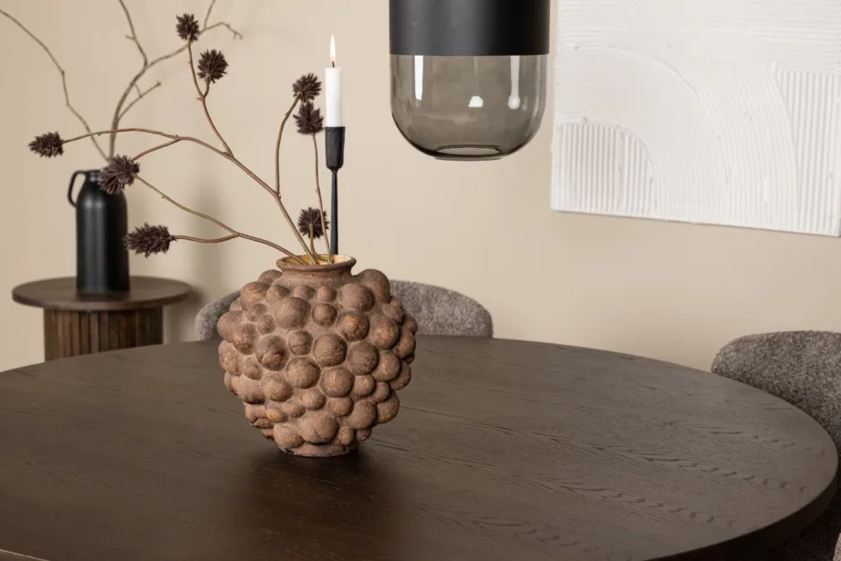 Ümmargune söögilaud Stone koos Modesto toolidega (mokkatoon, buklee kangas), GR23028 – 10