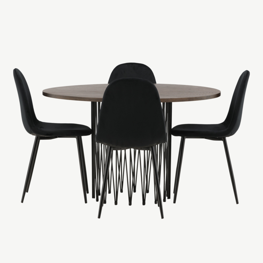 Ümmargune söögilaud Stone (mokkavärvi MDF, mustad metalljalad), sobib Polar sari toolidega, GR22840 – 2