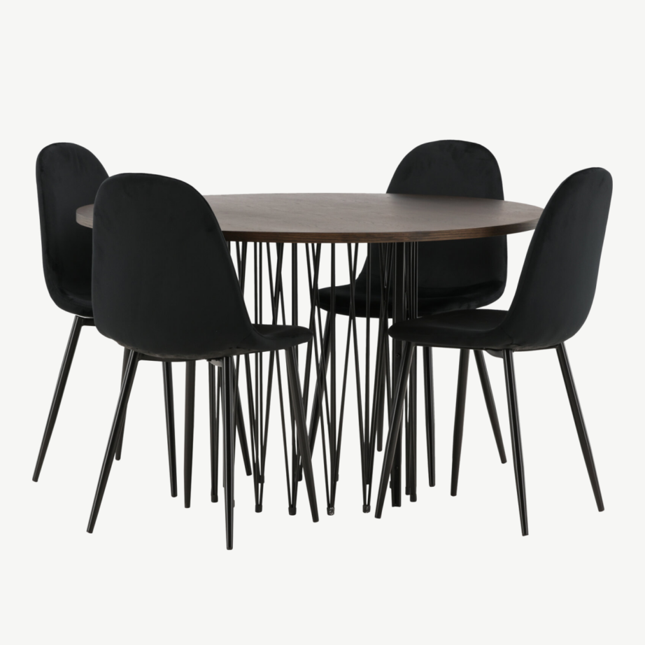 Ümmargune söögilaud Stone (mokkavärvi MDF, mustad metalljalad), sobib Polar sari toolidega, GR22840 – 3