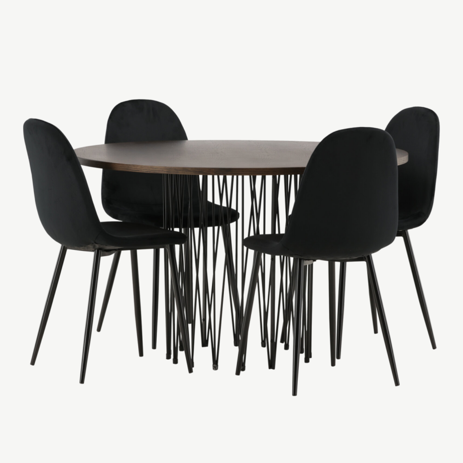 Ümmargune söögilaud Stone (mokkavärvi MDF, mustad metalljalad), sobib Polar sari toolidega, GR22840 – 4