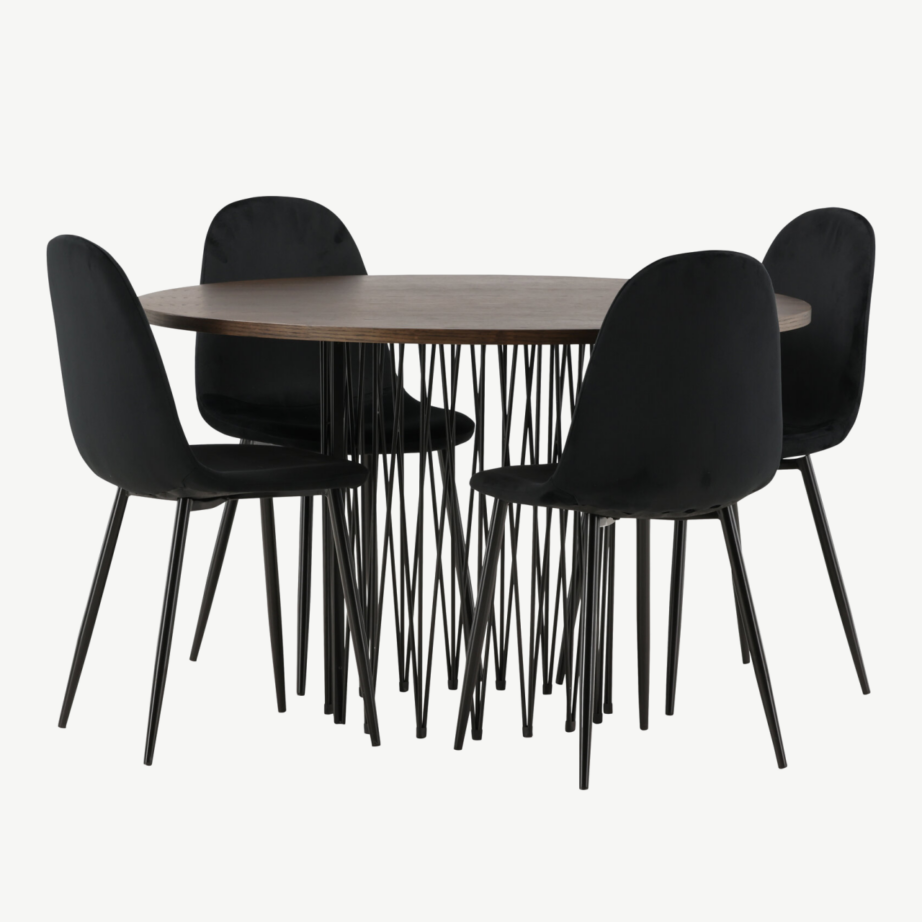 Ümmargune söögilaud Stone (mokkavärvi MDF, mustad metalljalad), sobib Polar sari toolidega, GR22840 – 6