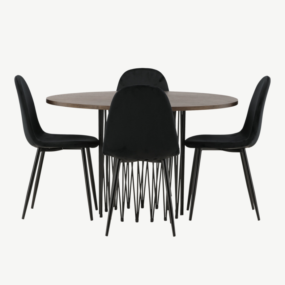 Ümmargune söögilaud Stone (mokkavärvi MDF, mustad metalljalad), sobib Polar sari toolidega, GR22840 – 7