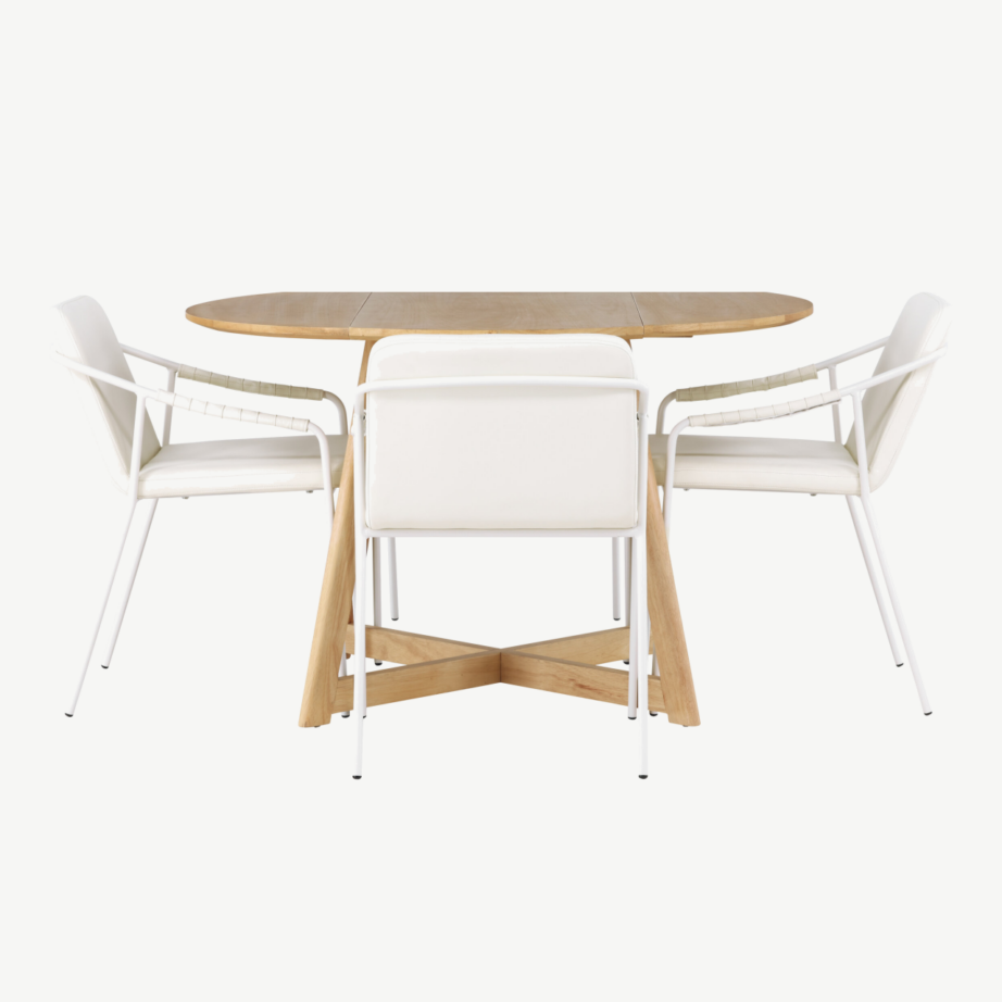 Ümmargune söögilaud Yakidon ja beežid stiiltoolid Tvist (MDF, kummipuu, Ø120 cm), GR23875 – 2