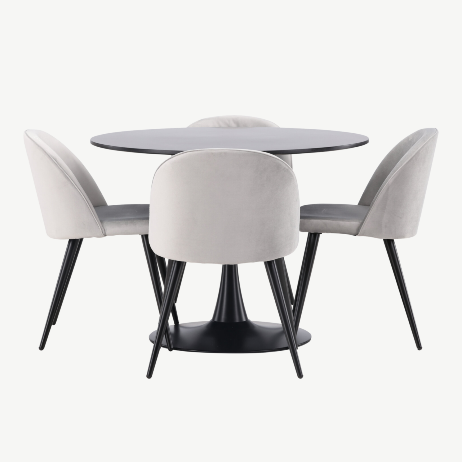Ümmargune söögitoakomplekt Glade (must laud, hallid sametist toolid, ø100 cm), GR22903 – 2