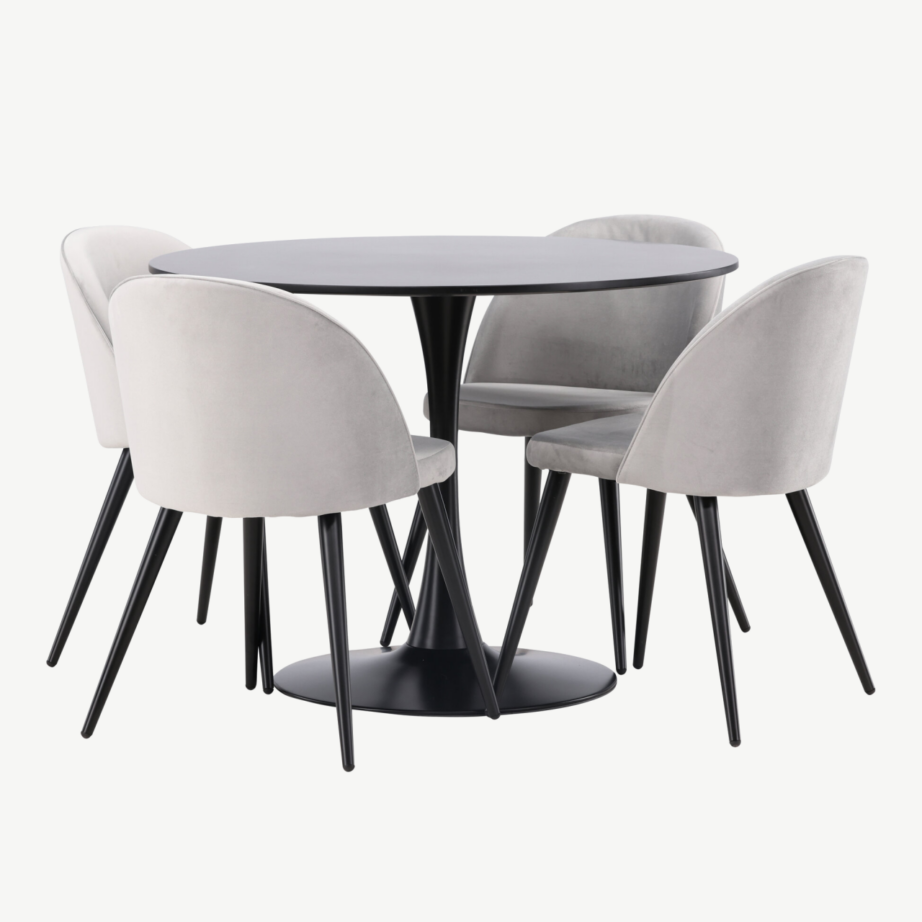Ümmargune söögitoakomplekt Glade (must laud, hallid sametist toolid, ø100 cm), GR22903 – 3