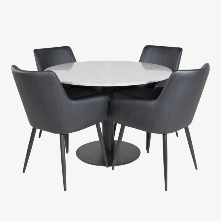Ümmargune terazzo söögilaud Razzia ja mustad Comfort toolid (4 tk komplektis) - GR24024