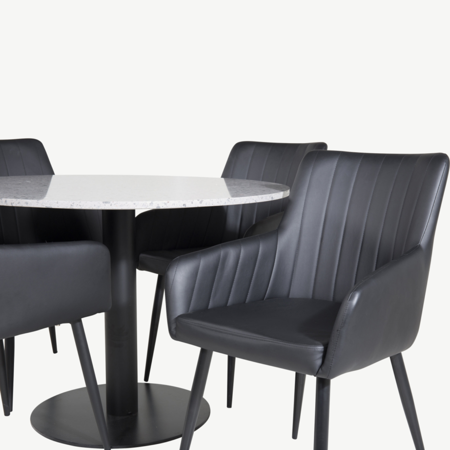 Ümmargune terazzo söögilaud Razzia ja mustad Comfort toolid (4 tk komplektis), GR24024 – 2