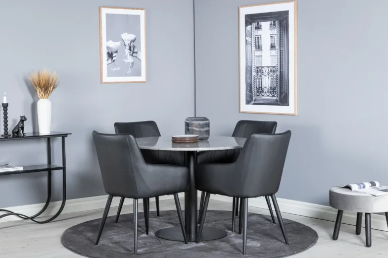 Ümmargune terazzo söögilaud Razzia ja mustad Comfort toolid (4 tk komplektis) - GR24024