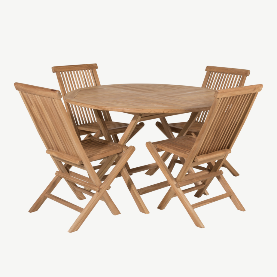 Ümmargune tiigipuust aiamööblikomplekt Kenya (laud ø120 cm ja 4 kokkupandavat tooli), GR22621 – 2