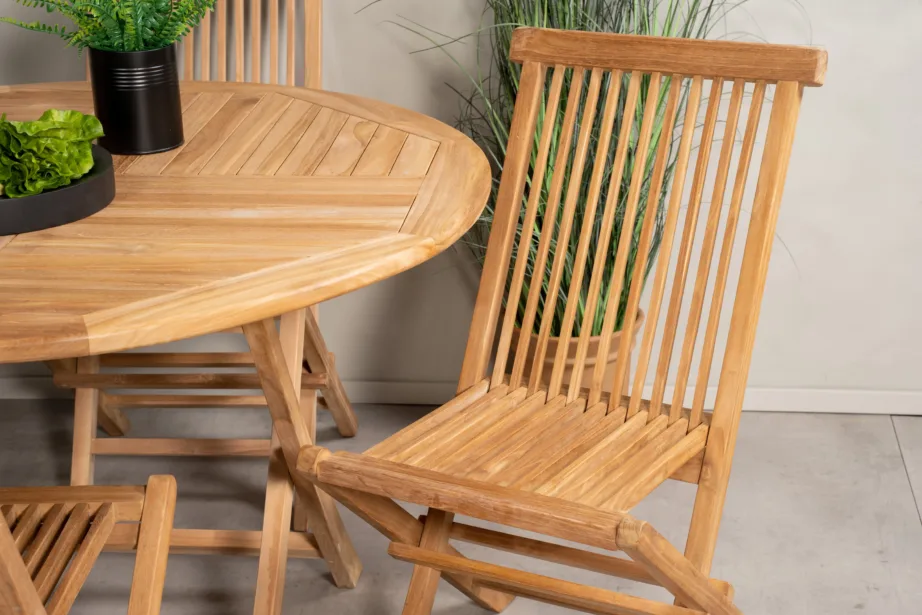 Ümmargune tiigipuust aiamööblikomplekt Kenya (laud ø120 cm ja 4 kokkupandavat tooli), GR22621 – 5