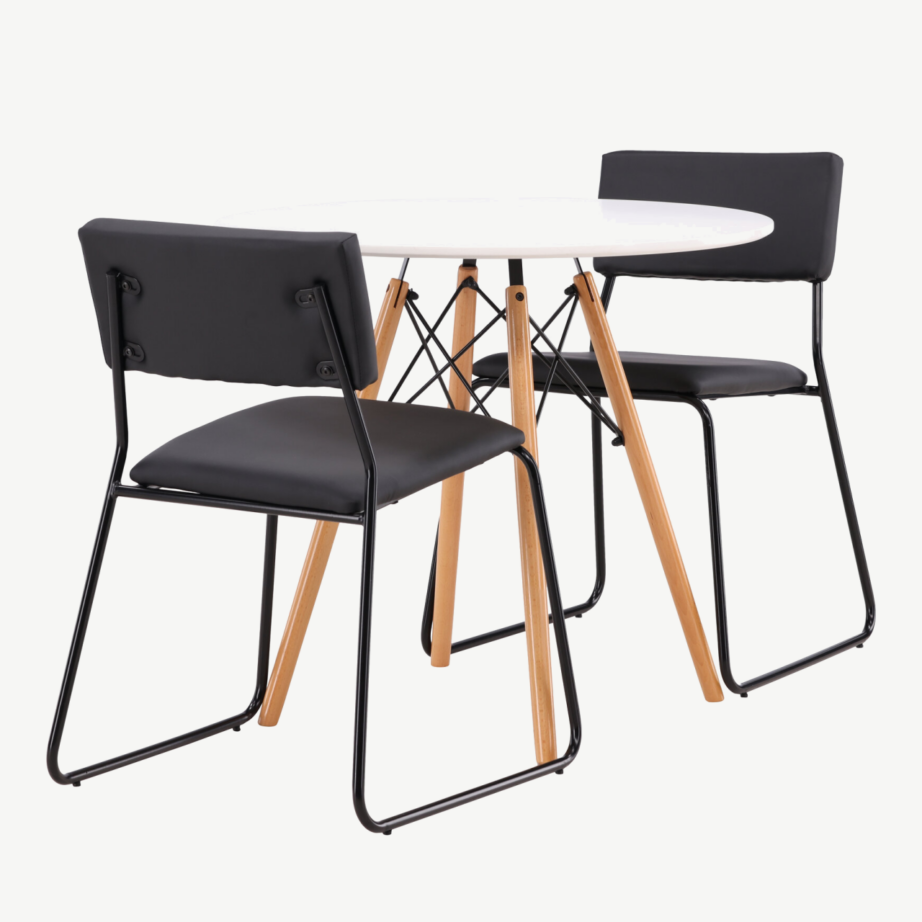 Ümmargune valge MDF söögilaud Danburi ja must Kenth tool, GR22915 – 3