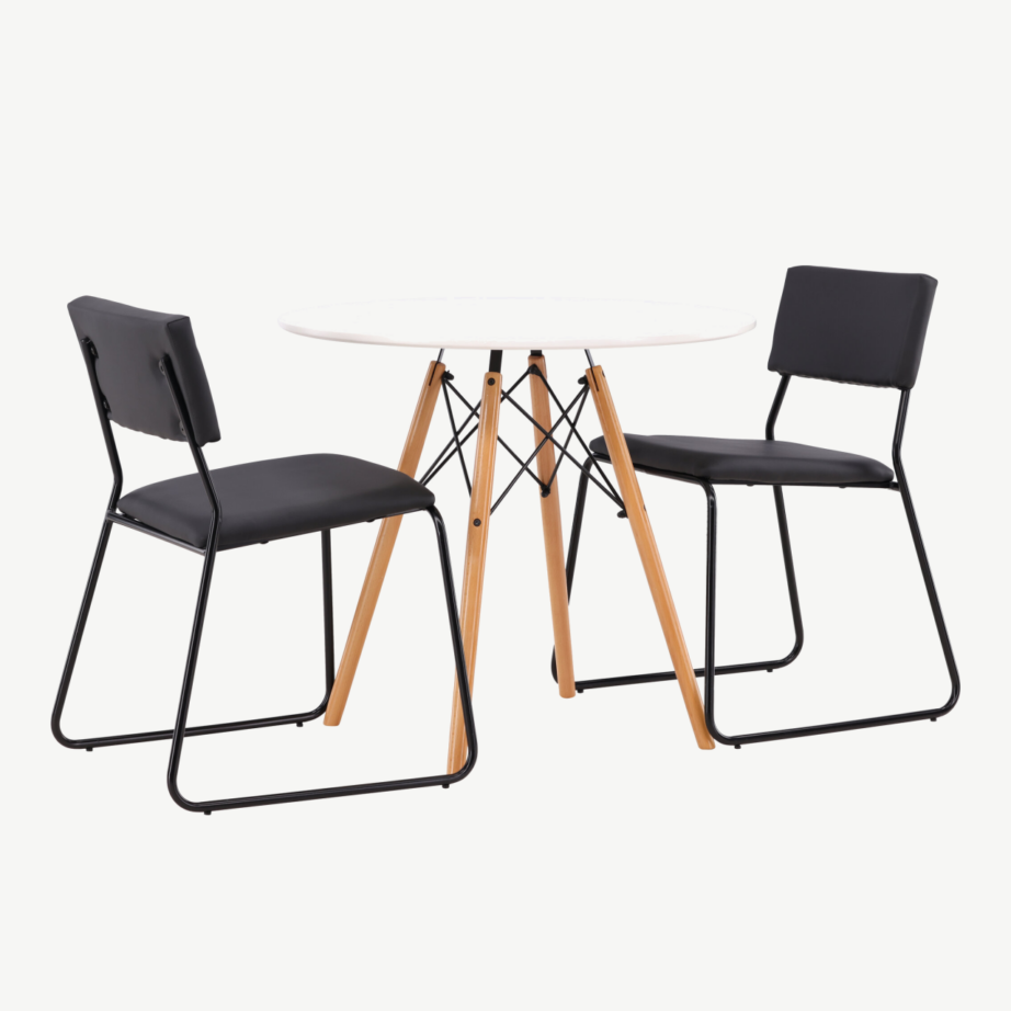 Ümmargune valge MDF söögilaud Danburi ja must Kenth tool, GR22915 – 4