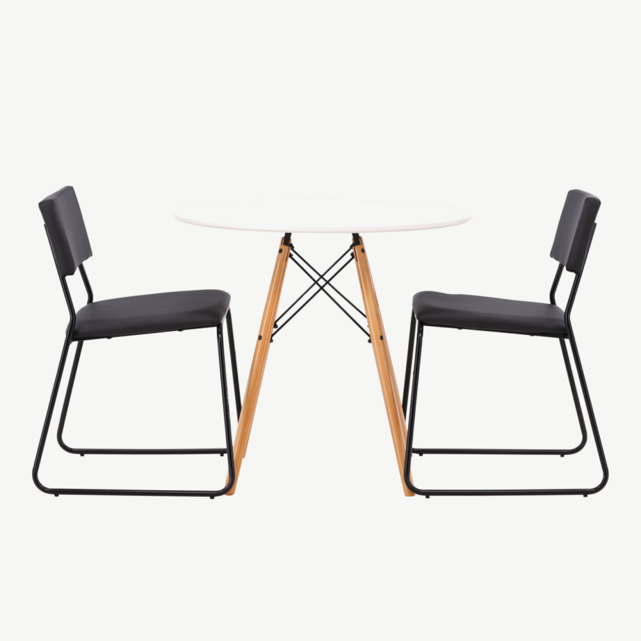 Ümmargune valge MDF söögilaud Danburi ja must Kenth tool, GR22915 – 5