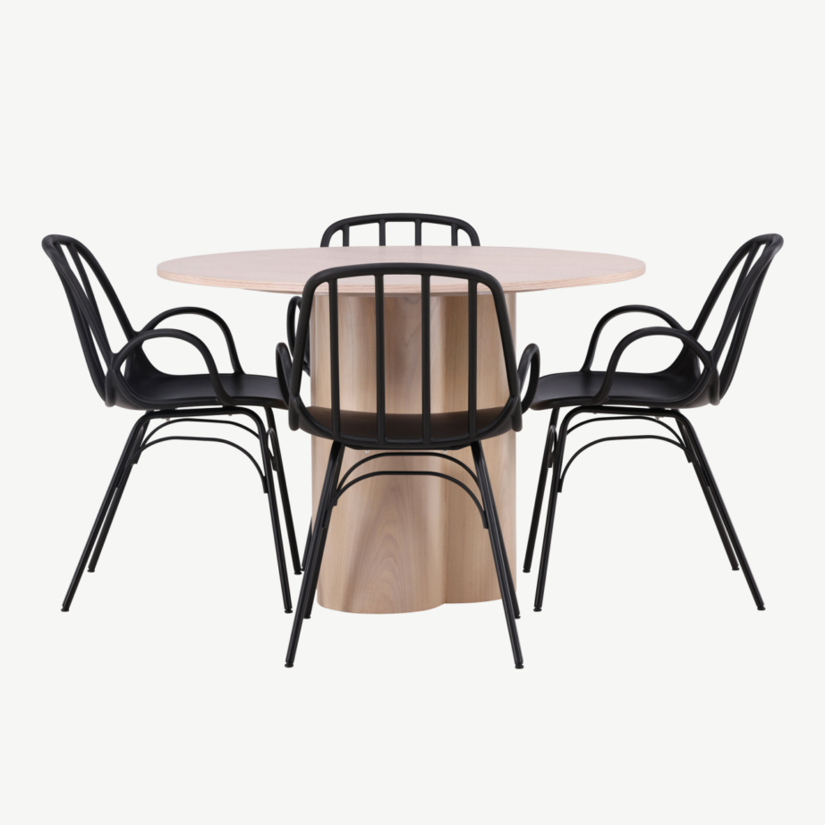 Ümmargune valge peitsiga söögilaud Olivia ja must plastiktool Dyrön, GR23067 – 2