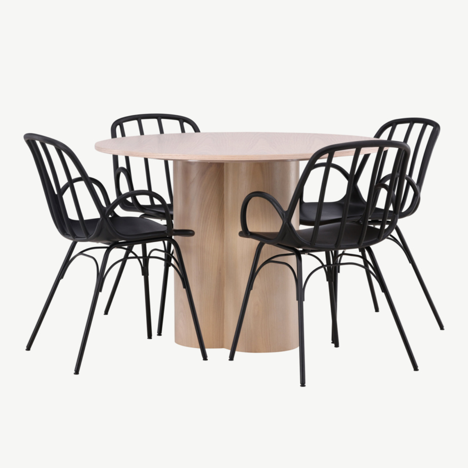 Ümmargune valge peitsiga söögilaud Olivia ja must plastiktool Dyrön, GR23067 – 4