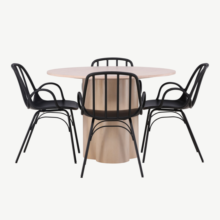 Ümmargune valge peitsiga söögilaud Olivia ja must plastiktool Dyrön, GR23067 – 5