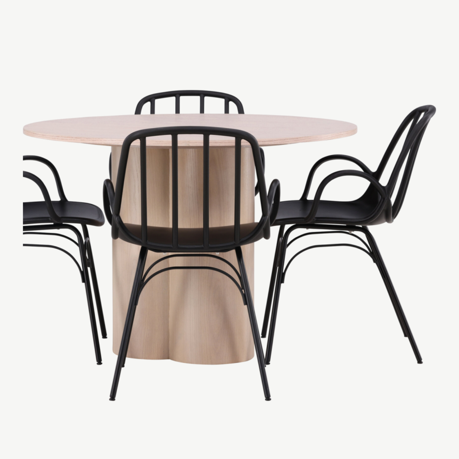 Ümmargune valge peitsiga söögilaud Olivia ja must plastiktool Dyrön, GR23067 – 7