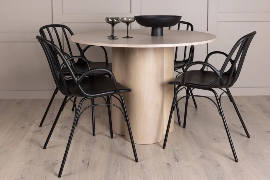 Ümmargune valge peitsiga söögilaud Olivia ja must plastiktool Dyrön, GR23067 – 8