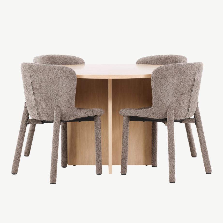 Ümmargune valge pikendatav söögilauakomplekt Strada laud ja 4 pruuni Astoria buklee tooli, GR24743