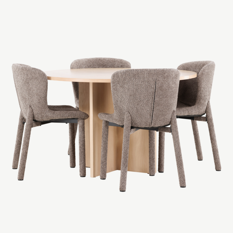 Ümmargune valge pikendatav söögilauakomplekt Strada laud ja 4 pruuni Astoria buklee tooli, GR24743 – 2