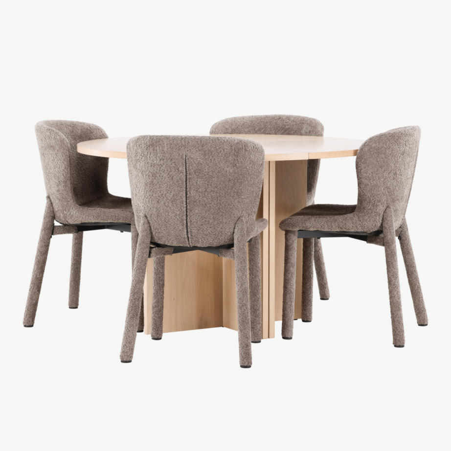 Ümmargune valge pikendatav söögilauakomplekt Strada laud ja 4 pruuni Astoria buklee tooli, GR24743 – 3