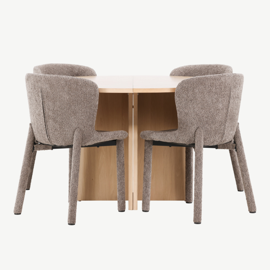 Ümmargune valge pikendatav söögilauakomplekt Strada laud ja 4 pruuni Astoria buklee tooli, GR24743 – 4