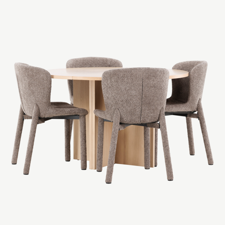 Ümmargune valge pikendatav söögilauakomplekt Strada laud ja 4 pruuni Astoria buklee tooli, GR24743 – 5