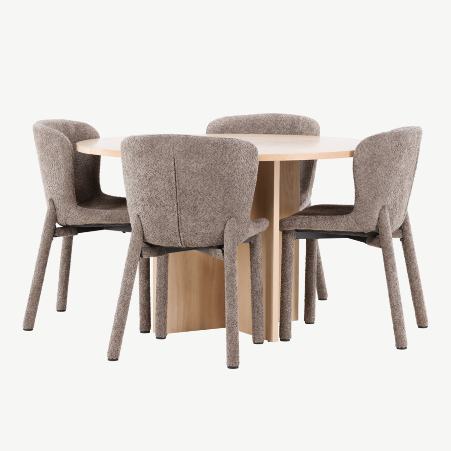 Ümmargune valge pikendatav söögilauakomplekt Strada laud ja 4 pruuni Astoria buklee tooli, GR24743 – 6