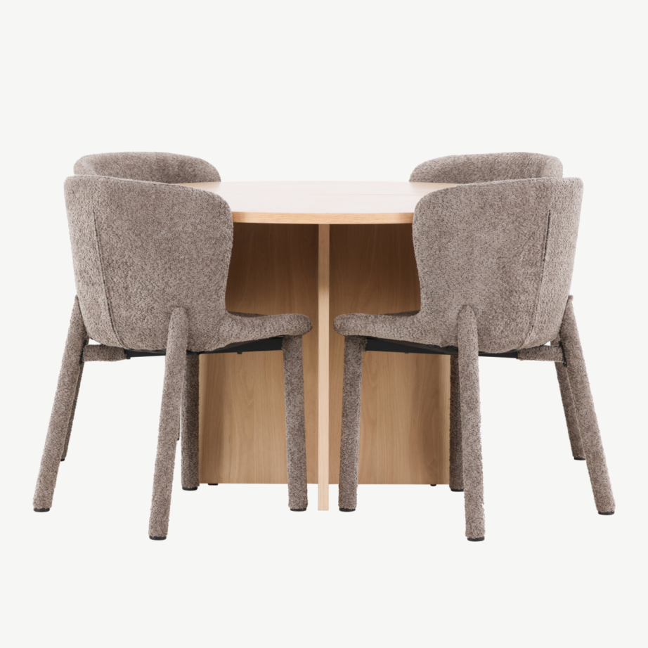 Ümmargune valge pikendatav söögilauakomplekt Strada laud ja 4 pruuni Astoria buklee tooli, GR24743 – 7