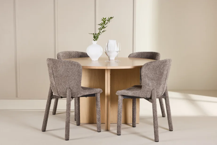 Ümmargune valge pikendatav söögilauakomplekt Strada laud ja 4 pruuni Astoria buklee tooli, GR24743 – 8