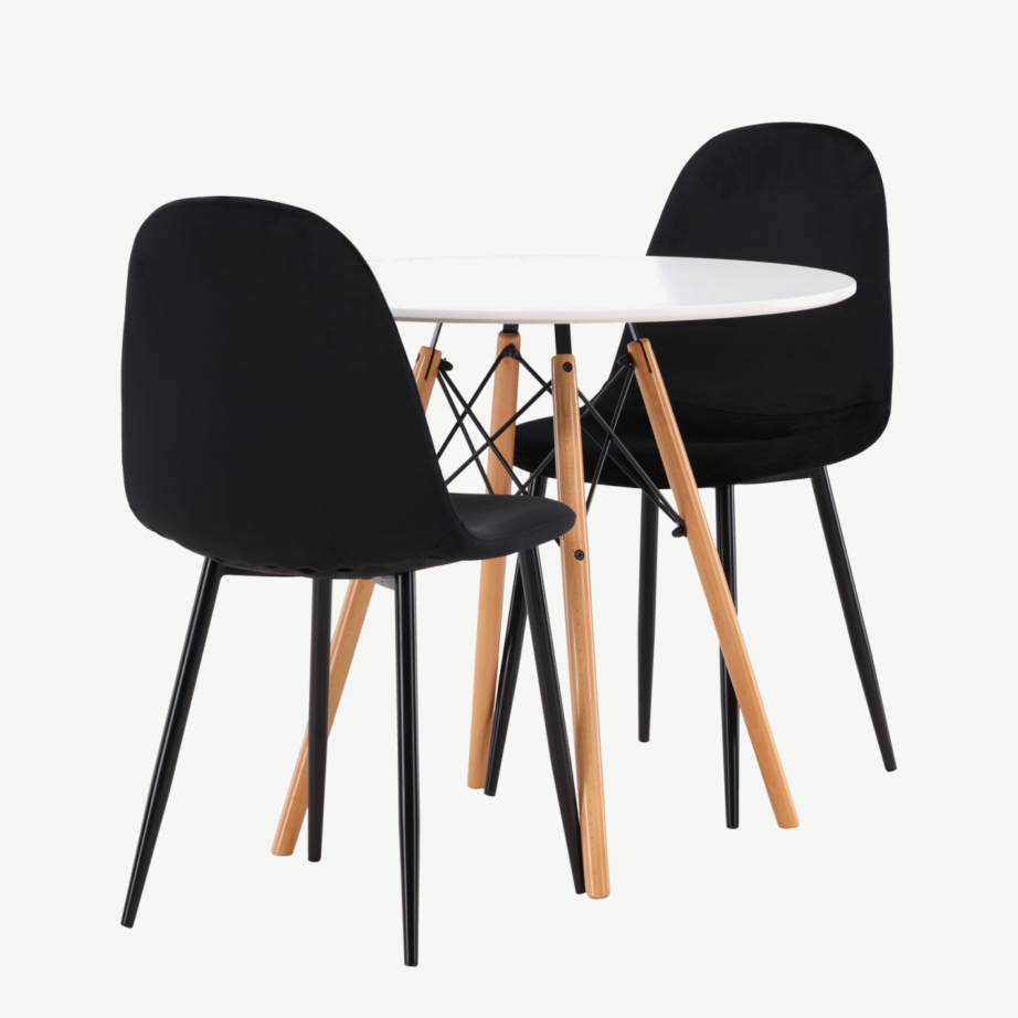 Ümmargune valge söögilaud Danburi ja musta velvetkattega toolid kahele, GR22916 – 3