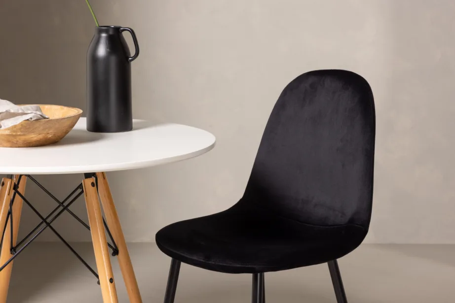 Ümmargune valge söögilaud Danburi ja musta velvetkattega toolid kahele, GR22916 – 9