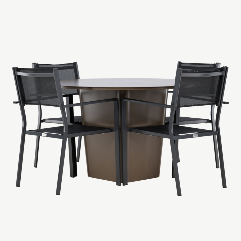 Ümmargune välimööbli söögikomplekt Santa Fe (alumiinium, pruun laud, 4 musta tooli), GR24342 – 2