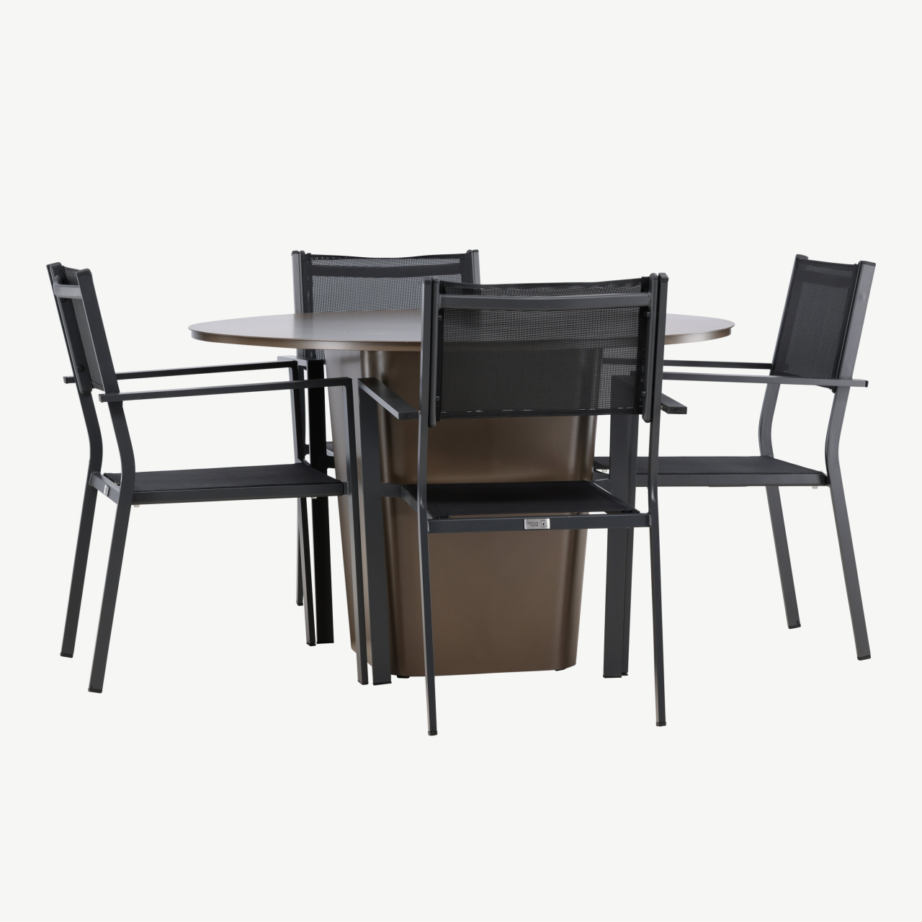 Ümmargune välimööbli söögikomplekt Santa Fe (alumiinium, pruun laud, 4 musta tooli), GR24342 – 3