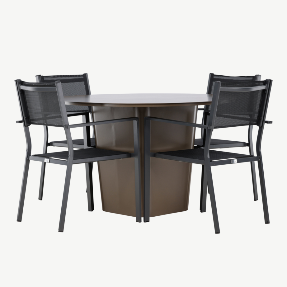Ümmargune välimööbli söögikomplekt Santa Fe (alumiinium, pruun laud, 4 musta tooli), GR24342 – 5