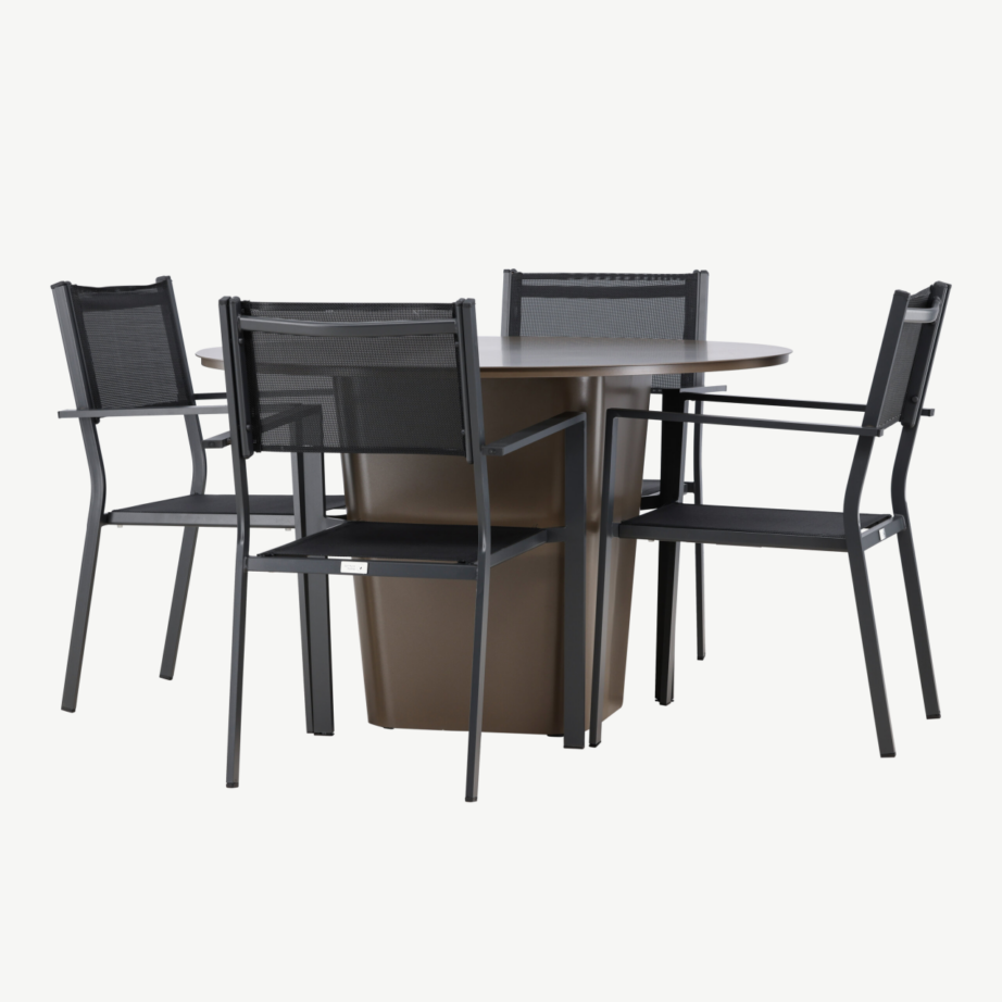 Ümmargune välimööbli söögikomplekt Santa Fe (alumiinium, pruun laud, 4 musta tooli), GR24342 – 6