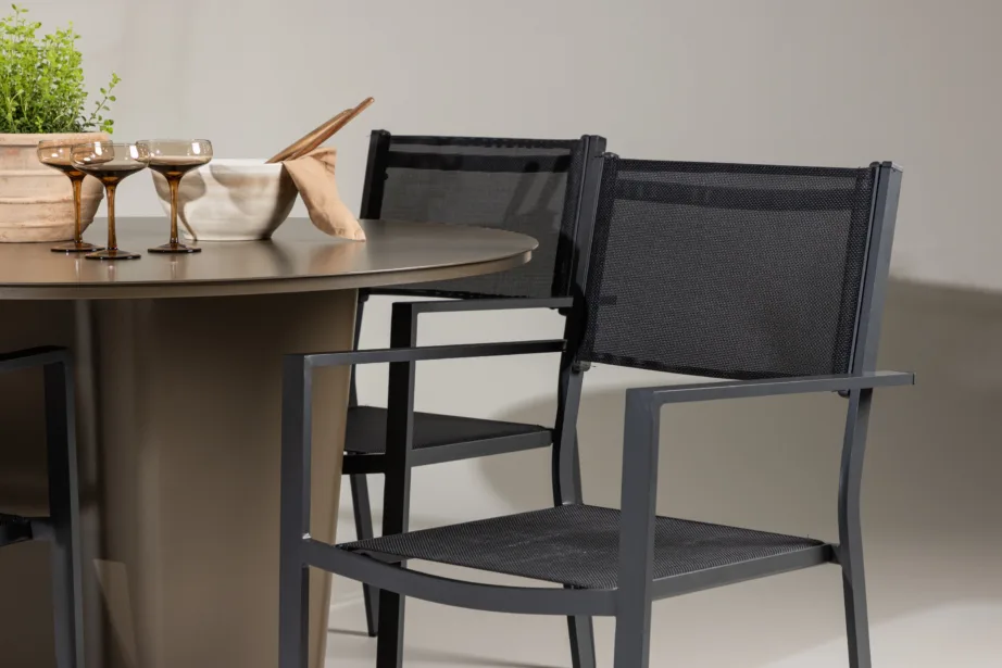 Ümmargune välimööbli söögikomplekt Santa Fe (alumiinium, pruun laud, 4 musta tooli), GR24342 – 10