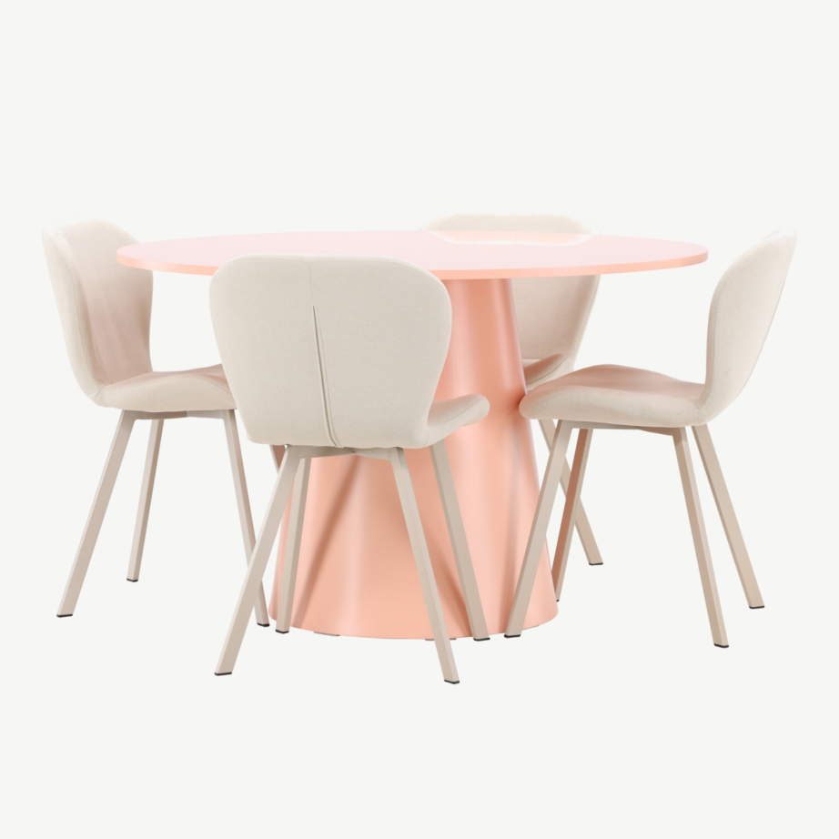 Ümmargune virsikutoonis söögilauakomplekt Lanzo 120 cm ja 4 beeži Lilja polsterdatud tooli, GR24700 – 6