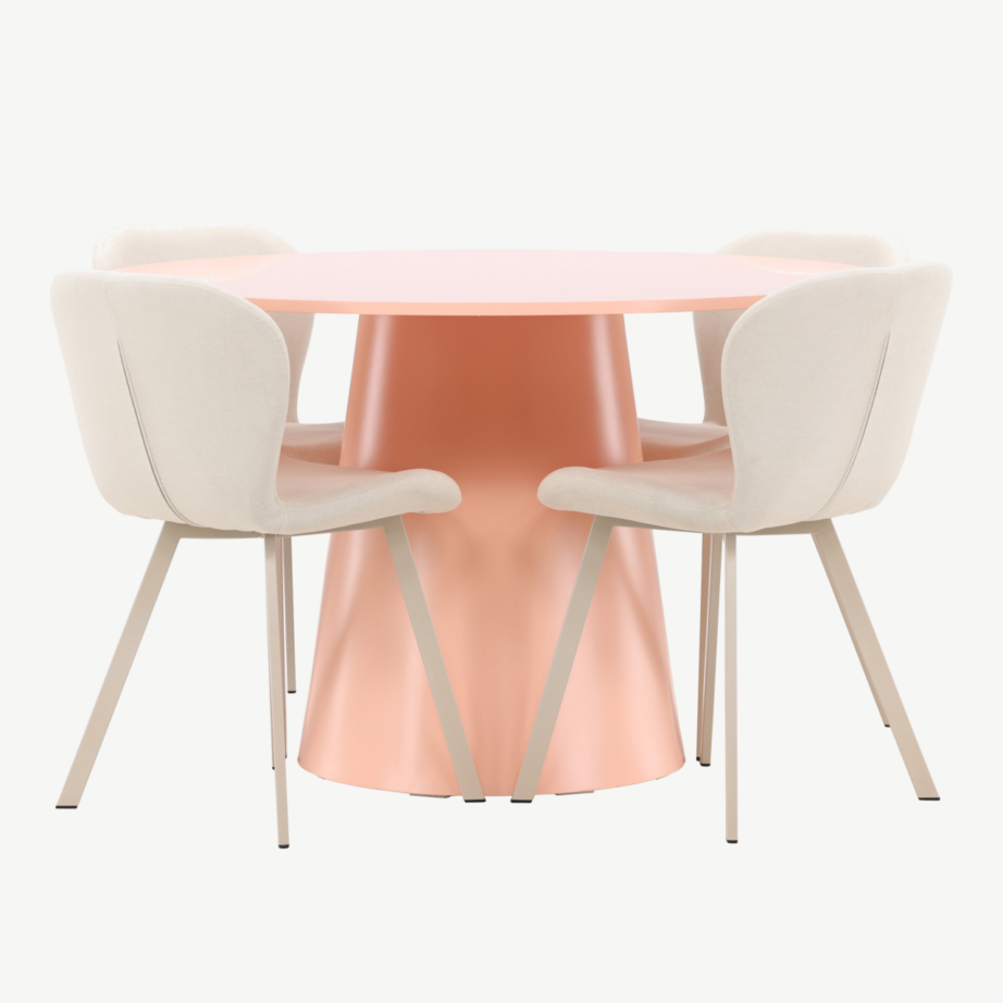 Ümmargune virsikutoonis söögilauakomplekt Lanzo 120 cm ja 4 beeži Lilja polsterdatud tooli, GR24700 – 7