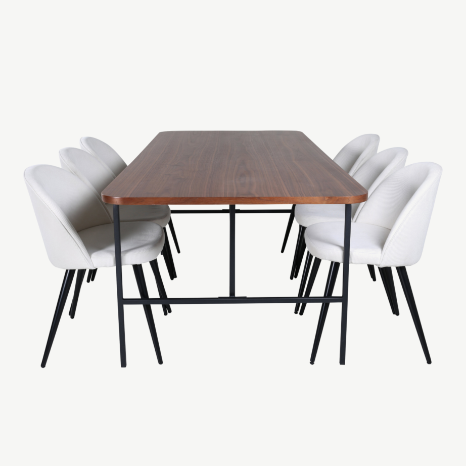 Uno ristkülikukujuline pähklivineeriga söögilaud musta metallraamiga, GR22150 – 2