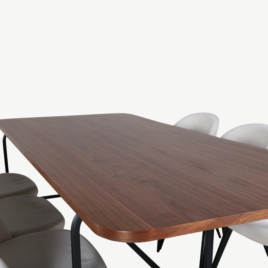 Uno ristkülikukujuline pähklivineeriga söögilaud musta metallraamiga, GR22150 – 3