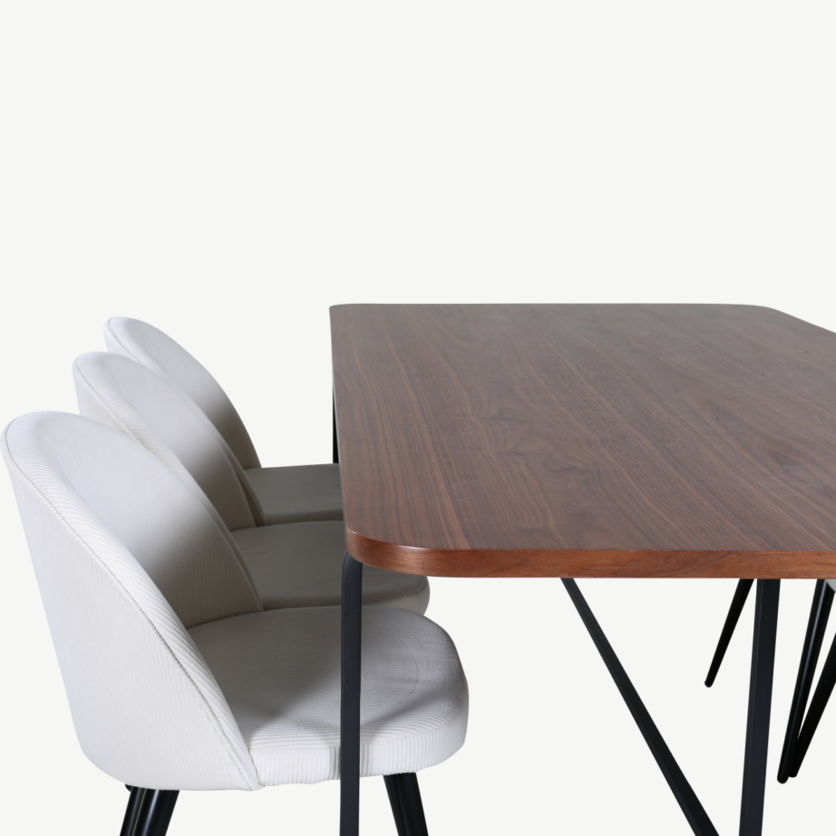 Uno ristkülikukujuline pähklivineeriga söögilaud musta metallraamiga, GR22150 – 4